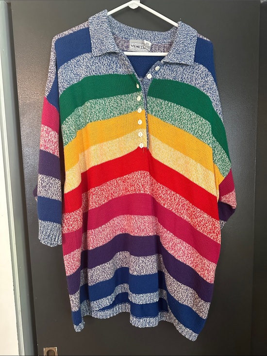 Venezia Sweaters - Venezia Multicolor Striped Knit Polo (vintage)